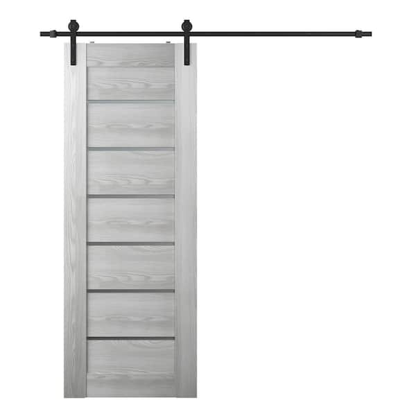 Belldinni Vona 07-02 24 in. x 84 in. 6-Lite Frosted Glass Ribeira Ash Wood Composite Sliding Barn Door with Hardware Kit
