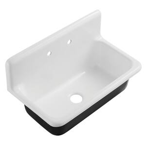 Petra Galley 36 in. Wall Mount Single Bowl Cast Iron Sink with 2-Faucet Holes