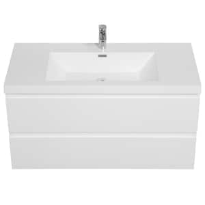 42 in. W x 20 in. D x 22 in. H Single Sink Floating Bath Vanity in White with Glossy White Resin Top