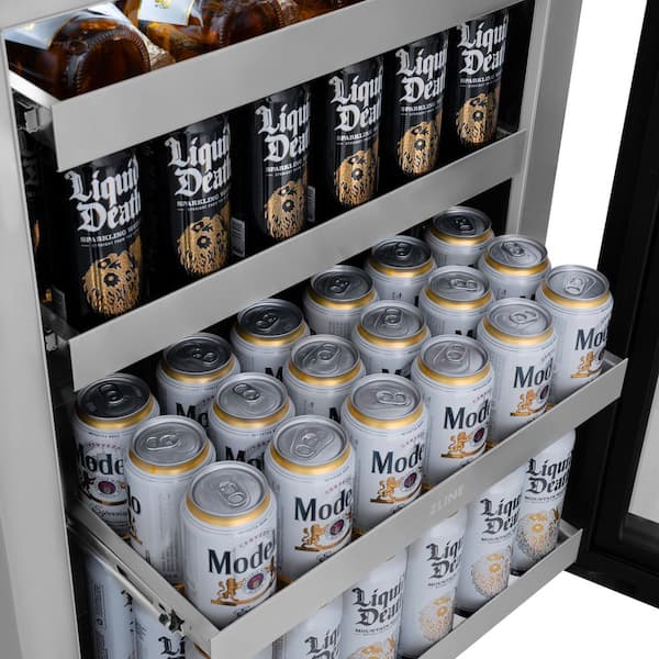 Autograph 24 in. Touchstone 151 Can Beverage Fridge with Black Stainless Steel Door and Polished Gold Helix Handle