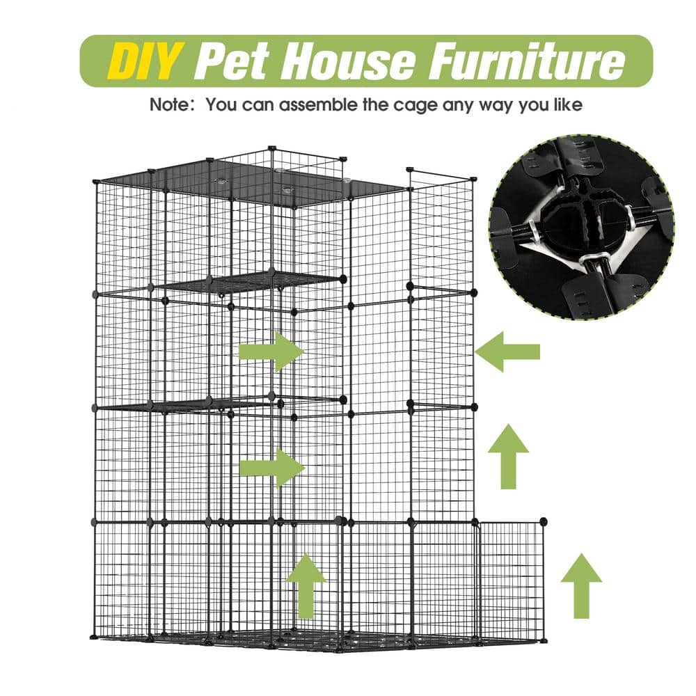 Extra Large Black Metal Cat Cage Playpen with Platforms