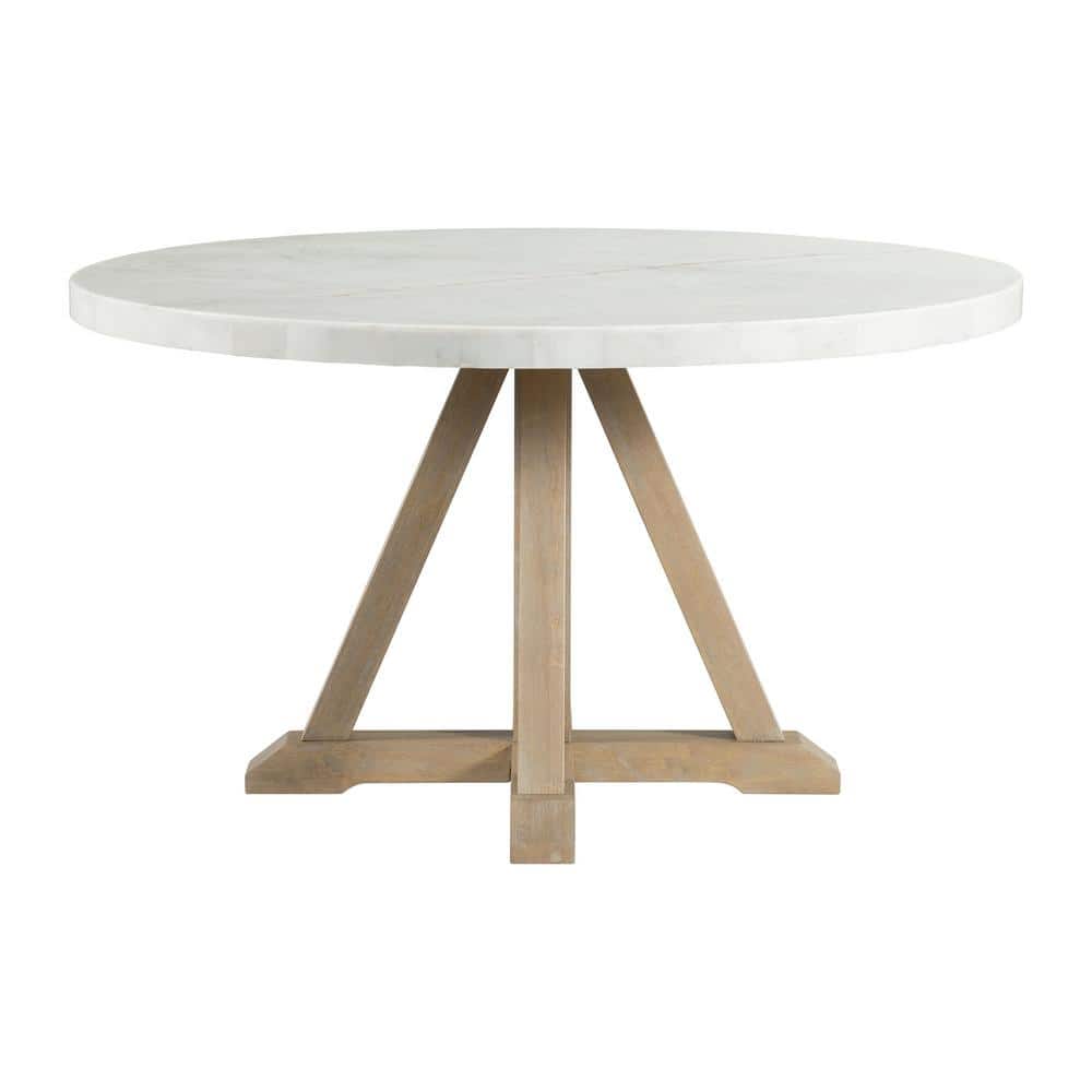 Liam Round White Marble and Wood Dining Table