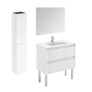 Ambra 31.6 in. W x 18.1 in. D x 22.3 in. H Single Sink Bath Vanity in Matte White with White Ceramic Top and Mirror