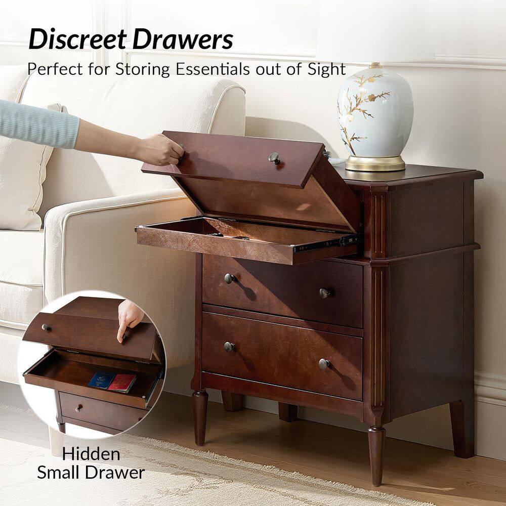 Fabien Walnut 3-Drawer 28 in. W Nightstand with Solid Wood Legs - thumbnail 10