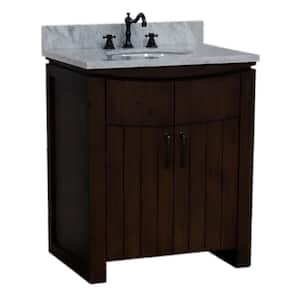 30 in. W x 22 in. D x 36 in. H Single Vanity in Rustic Wood with Jazz White Marble Top