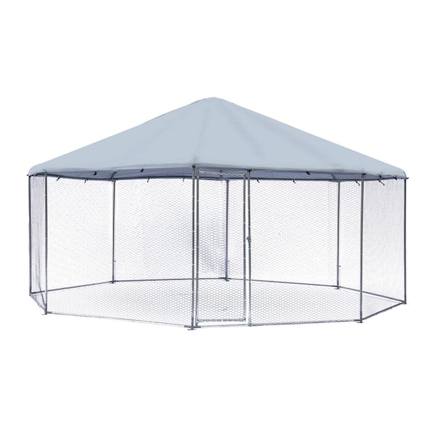 maocao hoom 17.4 ft. x 9 ft. Silver Plated Large Metal Walk-In Chicken Coop Chicken Cage Farm Poultry Run Hutch Hen House