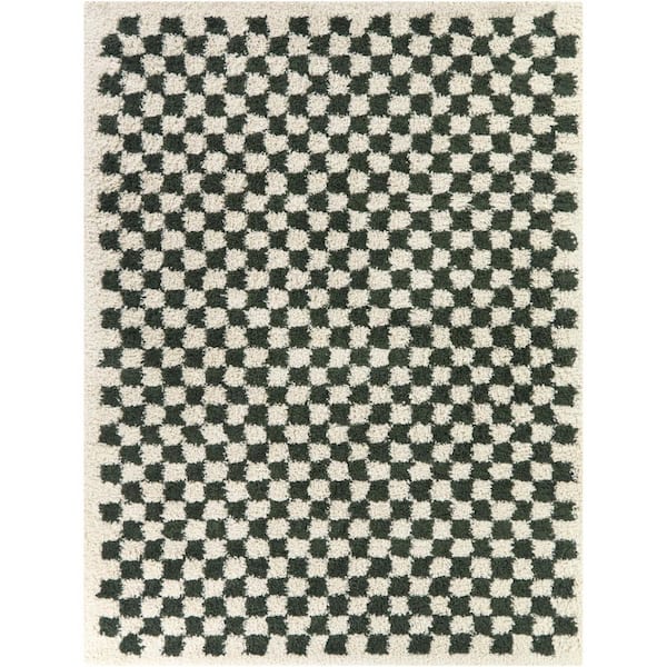 Covey Green 4 ft. x 6 ft. Checkered Shag Area Rug