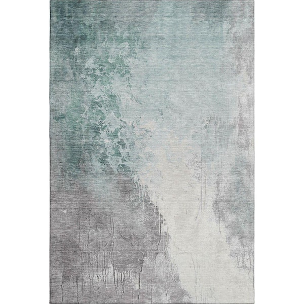 Mayfield Premium Machine Washable Abstract AMF1842 Seafoam 10 ft. x 14 ft. Area Rug