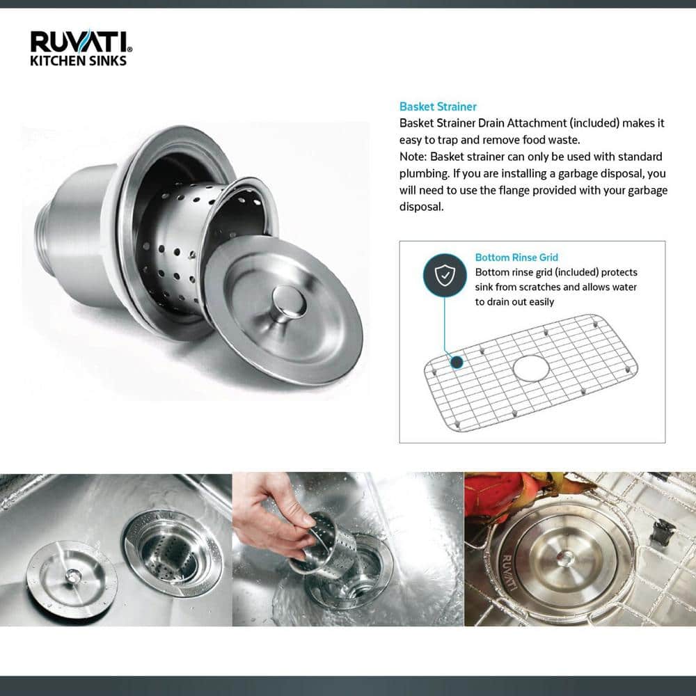 Ruvati 35" Triple Bowl Satin Stainless Steel Undermount Kitchen Sink
