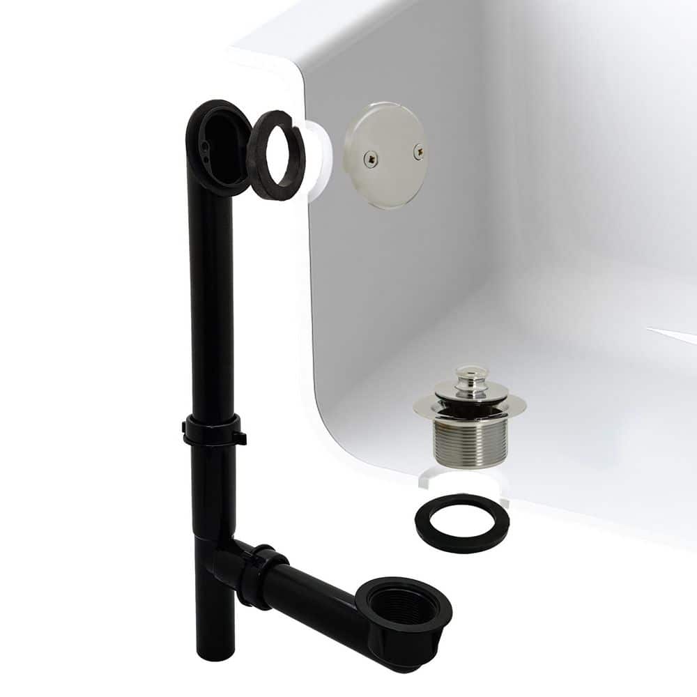Black 1-1/2 in. Tubular Pull and Drain Bath Waste Drain Kit with 2-Hole Overflow Faceplate in Polished Nickel price history on PriceWatchPro