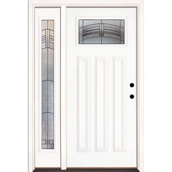 Feather River Doors 50.5 in.x81.625 in. Rochester Patina Craftsman Lt Unfinished Smooth Left-Hand Fiberglass Prehung Front Door w/Sidelite