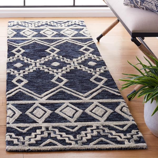 Abstract Navy/Ivory 2 ft. x 8 ft. Chevron Tribal Runner Rug
