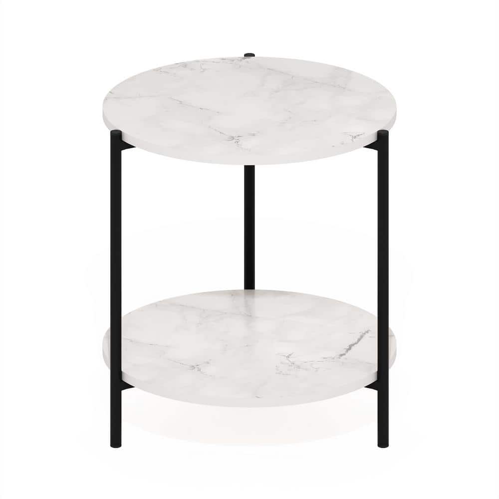 Compact Round White Wood and Metal Side Table