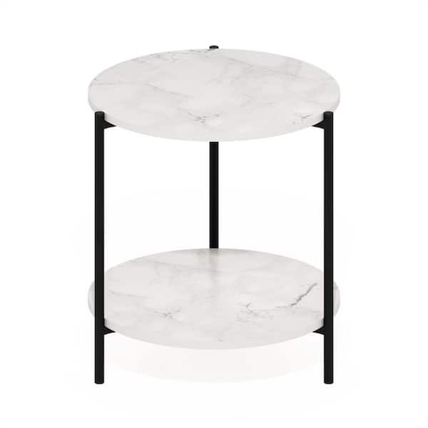Furinno Besi 15.55 in. Marble White Round Wood End Table