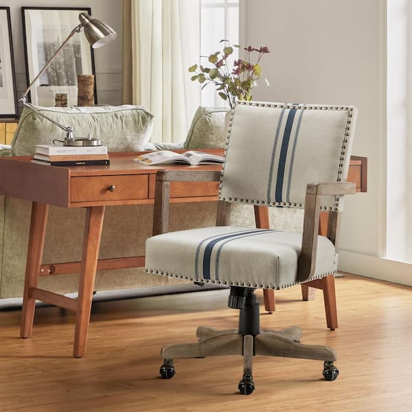 Romilda Modern Navy Fabric Adjustable Height Swivel Task Chair with Nailhead Trim and Solid Wood Base