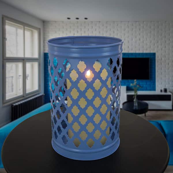 National Outdoor Living 12 in. Ice Melt Blue Candle Lantern