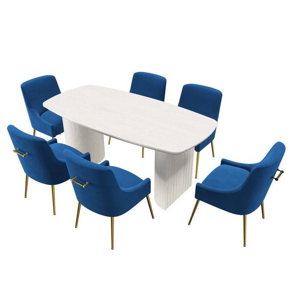 テーブルセット青色 テーブルセット青色 Clihome 7-Piece Solid Wood Top Dining Table Set