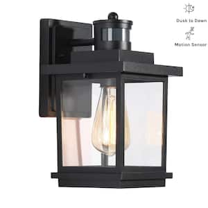 Modern Motion Sensing Outdoor Wall Lantern Textured Black Wall Light with Clear Glass Shade for Outdoor Garage, Patio