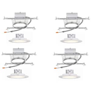 6 in. Selectable CCT Integrated LED White Canless Wafer With New Construction Mounting Frame, (4-Pack) Light Kit