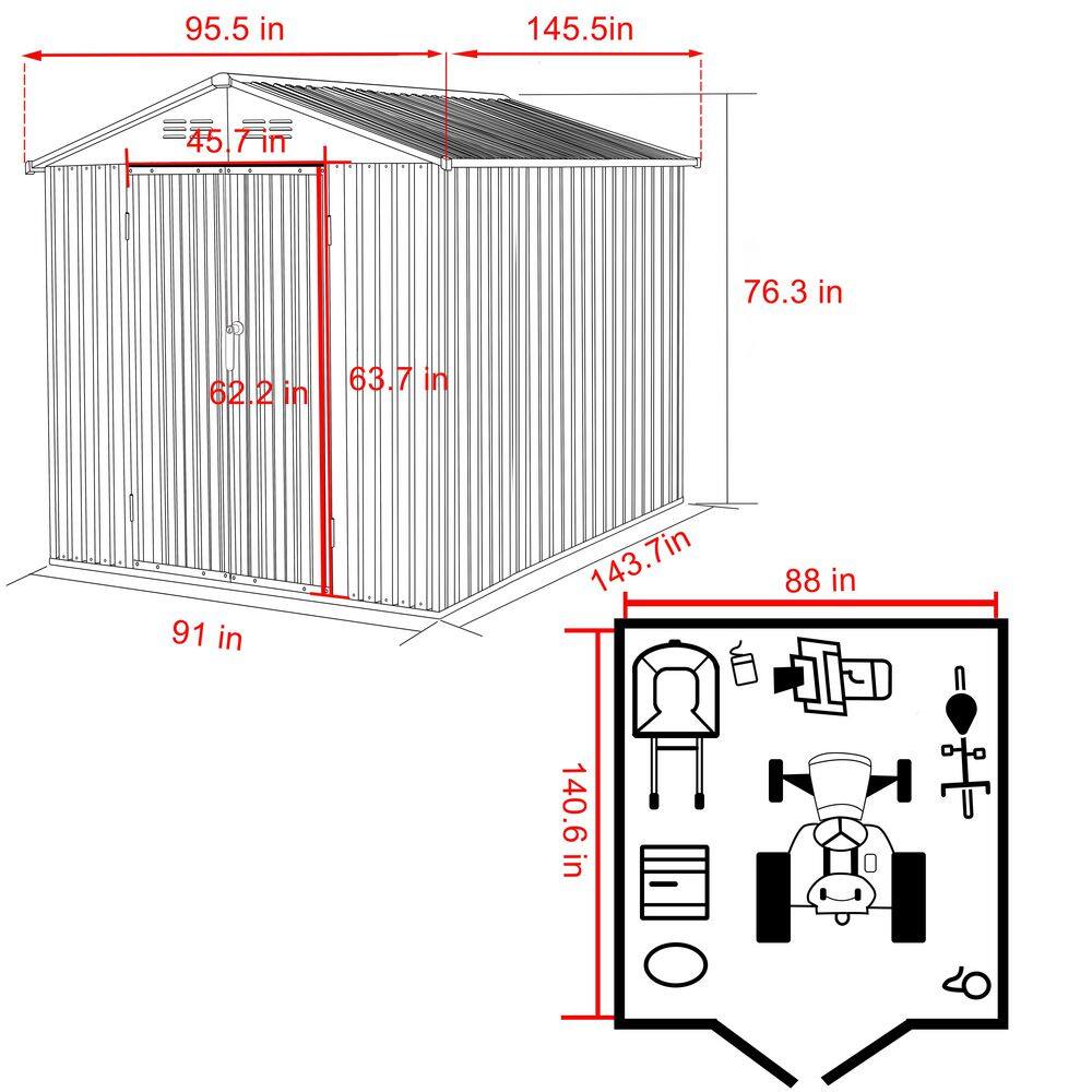 Outdoor Metal Storage Shed 8ft x 12ft - rated 3.8293 stars from 287 reviews