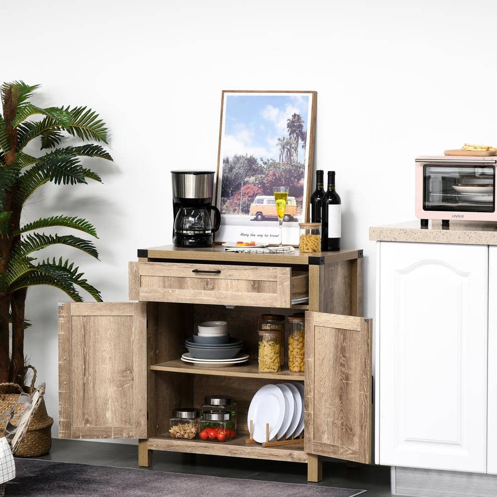 Rustic Oak Farmhouse Sideboard with Barn Door and Adjustable Shelf