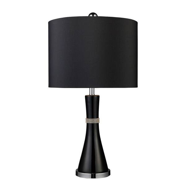 Titan Lighting Sanyan 26 in. Gloss Black Table Lamp with Black Faux Silk Shade