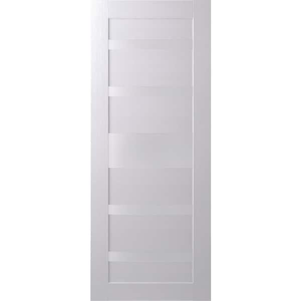 Gina 36"x 96" No Bore Solid Composite Core 7-Lite Frosted Glass Bianco Noble Finished Wood Composite Interior Door Slab