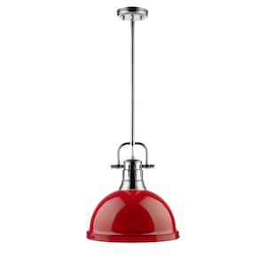 Duncan 1-Light Chrome Pendant with Rod with Red Shade