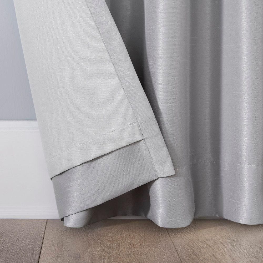 Chrome Gray Faux Silk Blackout Back Tab Curtain Panel