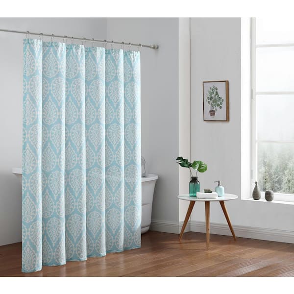 White Paisley Print Water Repellent, Water Resistant Bathroom Window Curtains