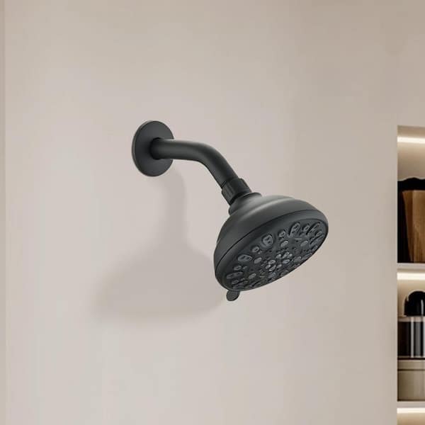 Satico 6-Spray Patterns with 1.8 GPM 5 in. Wall Mount Rain Fixed Shower Head in Matte Black