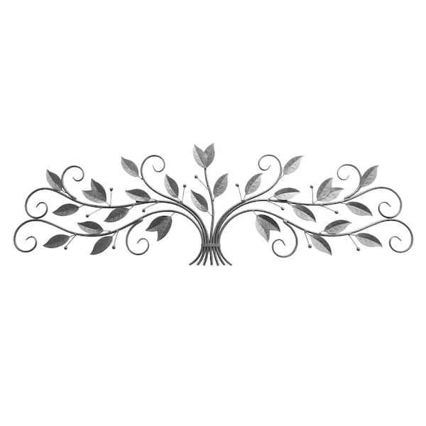 THREE HANDS Scroll With Leaves Wall Decor in Silver Metal - 15" H
