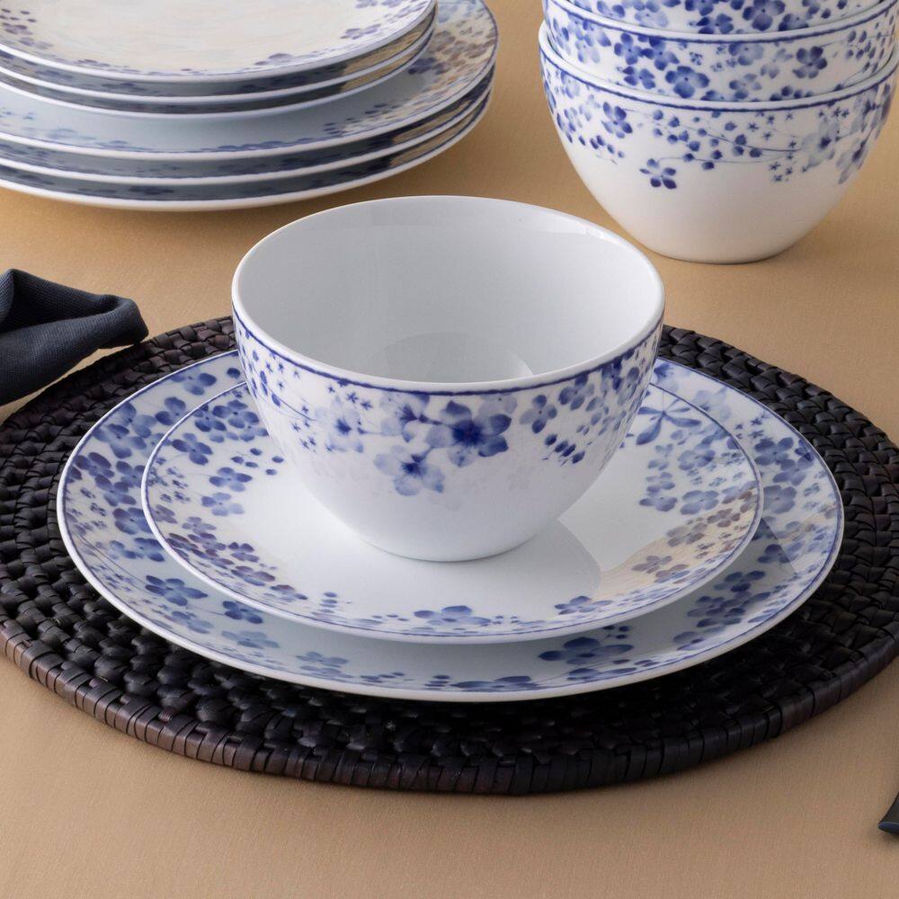 Blue and White Porcelain Floral 12-Piece Dinnerware Set