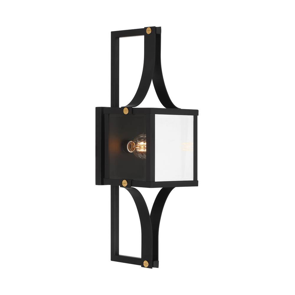 Matte Black and Brass 28" Outdoor Wall Lantern