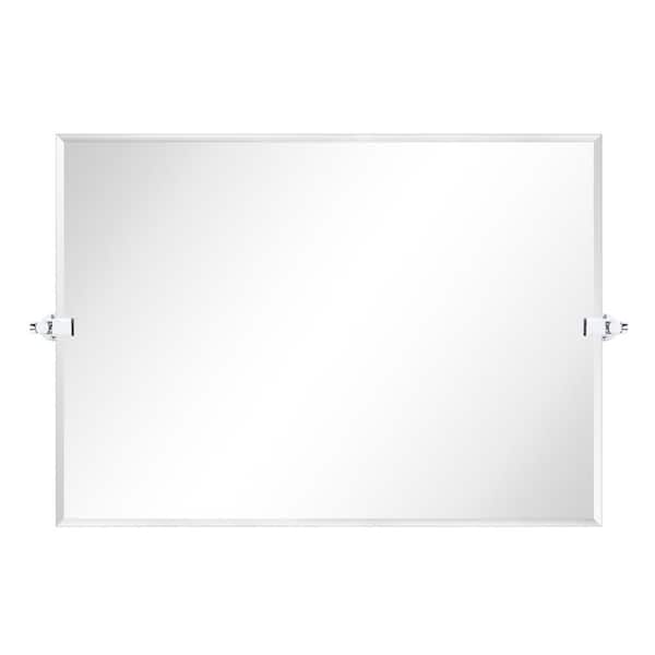 TEHOME Nethery 30 in. W x 40 in. H Rectangular Frameless Beveled Wall Mounted Bathroom Vanity Mirror with Brackets in Chrome
