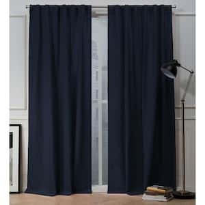 Mellow Slub Peacoat Blue Solid Light Filtering Hidden Tab / Rod Pocket Curtain, 54 in. W x 84 in. L (Set of 2)