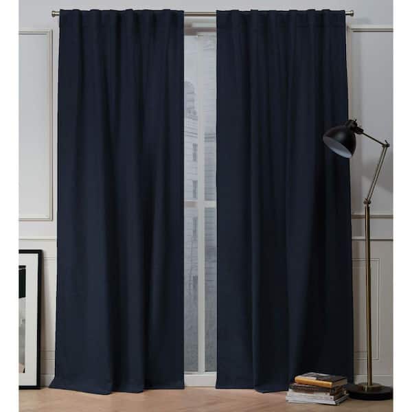 NICOLE MILLER NEW YORK Mellow Slub Peacoat Blue Solid Light Filtering Hidden Tab / Rod Pocket Curtain, 54 in. W x 84 in. L (Set of 2)