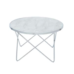 Margo 32 in. L Small Round Faux White Carrara Faux Marble Coffee Table, White