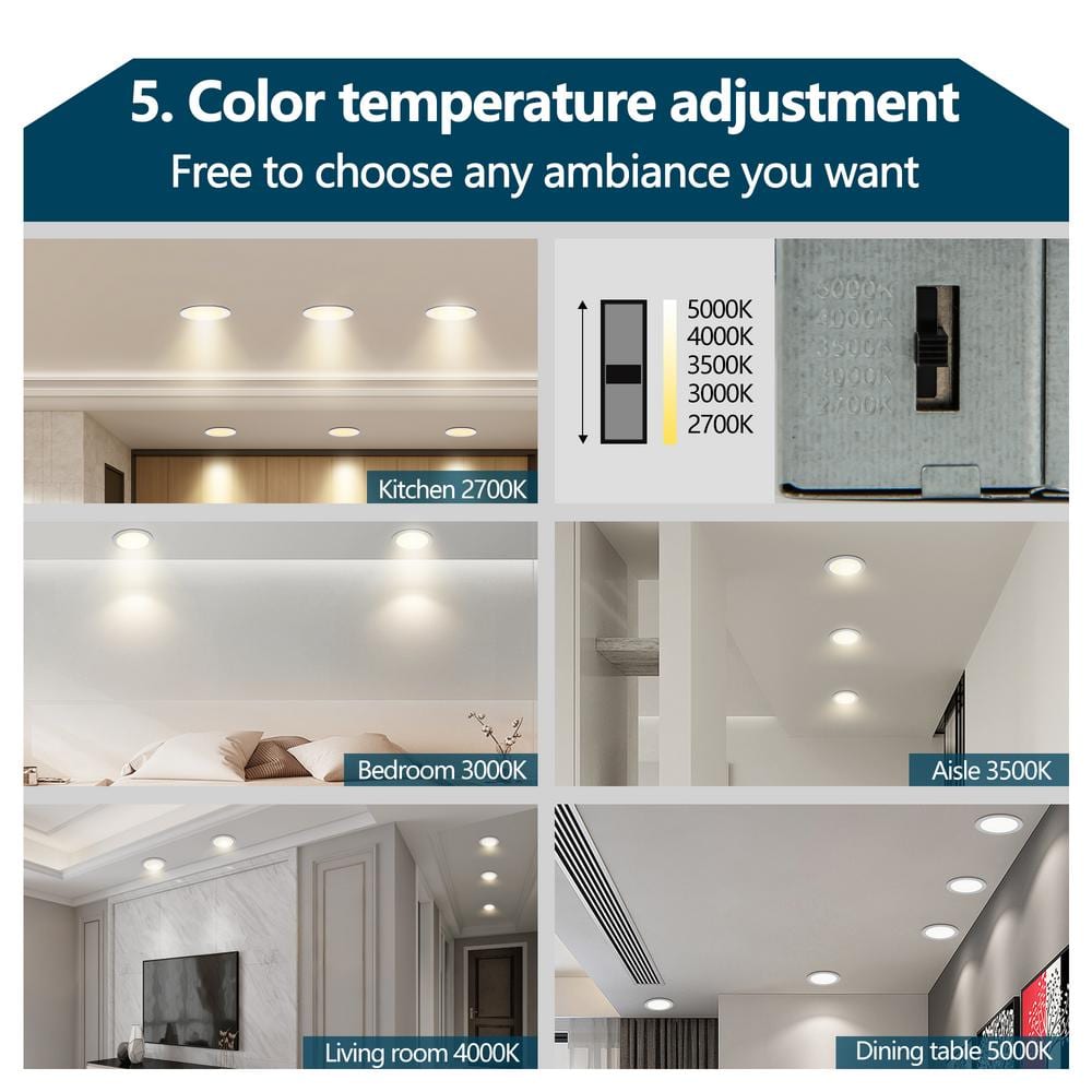6.7-inch White Aluminum Ultra-Thin LED Recessed Ceiling Lights, 12-Pack