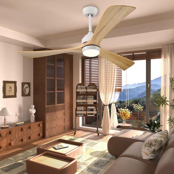 TaiMei 52 in. Indoor/Outdoor Wood White DC Motor Ceiling Fan with Adjustable Integrated LED Lights and Remote Control