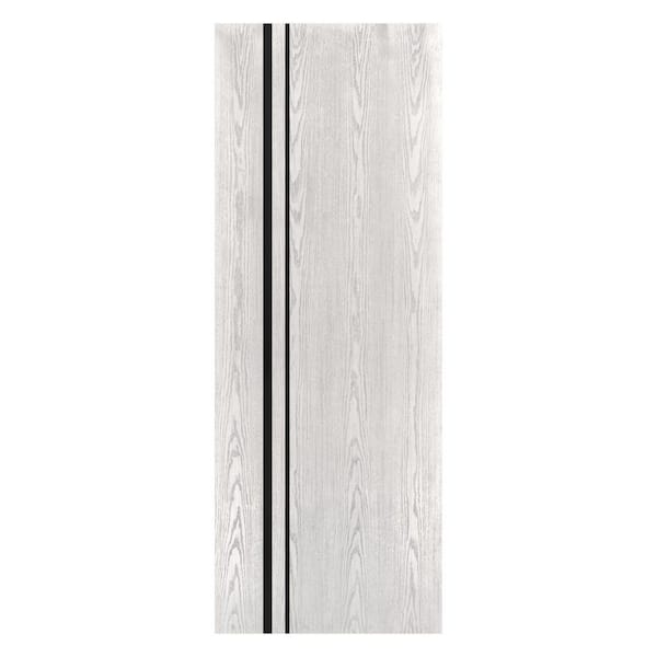 36 in. x 96 in. Solid Core White Oak Natural Wood Veneer Prefinished With Glossy Black Inserts Katty Interior Door Slab