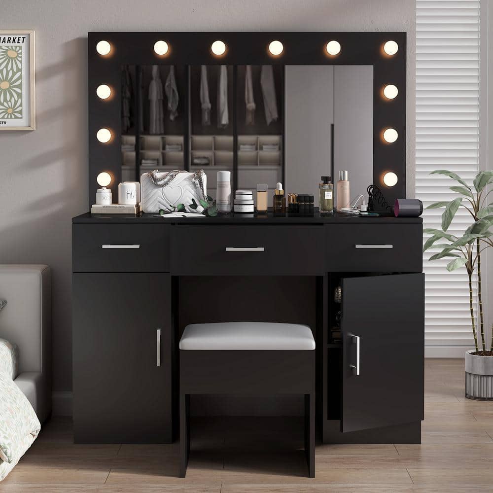 Karl Home Black Makeup Vanity Set with USB