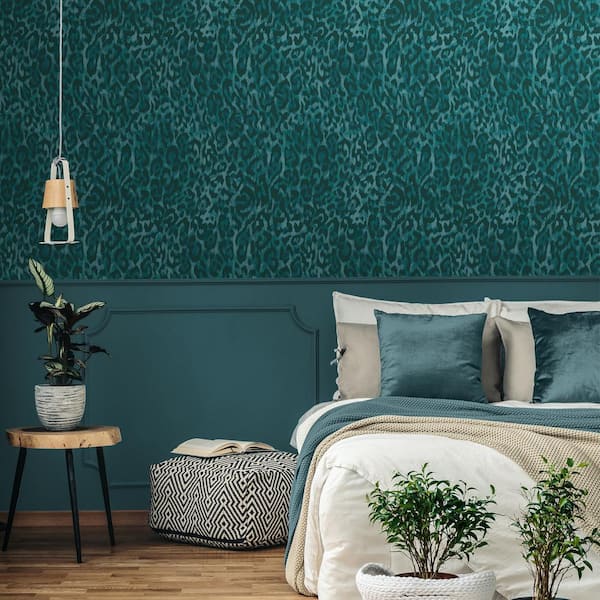 Laid Back Leopard Teal Peel and Stick Wallpaper