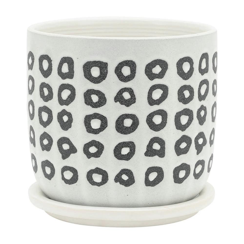 Outdoor S/2 5/6 in. Aztec Planter with Saucer, Black, Ceramic price history on PriceWatchPro