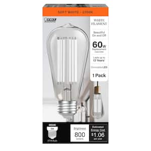 60-Watt Equivalent ST19 Dimmable White Filament Clear Glass E26 Vintage Edison LED Light Bulb, Soft White 2700K