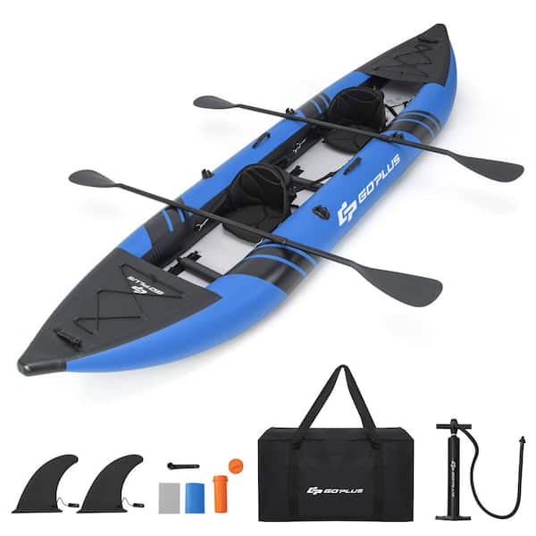 Blue Inflatable Water Float Set Portable 2-Person Kayak with Aluminium Oars EVA Padded Seat