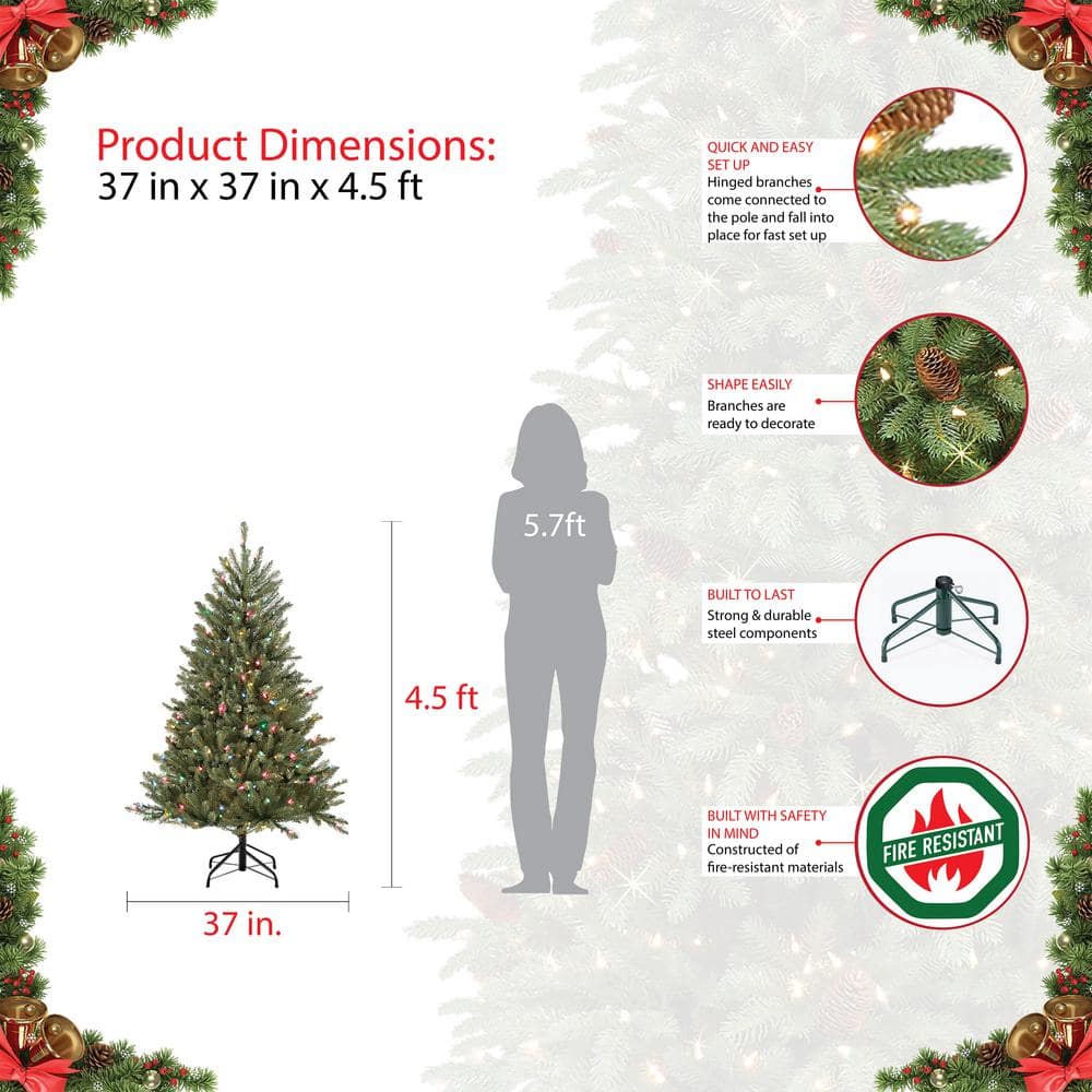 4.5-Foot Pre-Lit Fraser Fir Artificial Christmas Tree with Multi-Color Lights