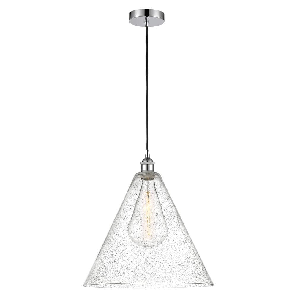 Edison Cone 60-Watt 1-Light Polished Chrome Shaded Mini Pendant Light with Seeded Glass Shade price history on PriceWatchPro