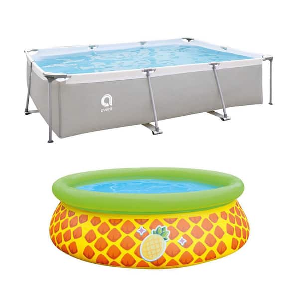 JLeisure 10' x 6.5' Rectangular Steel Frame & 3D Pineapple Swimming Pool (2 Pack)