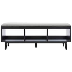 Cricket Grey Linen/Black Entryway Bench With Cushion 47.64 in.